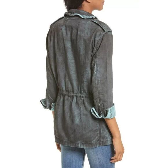 Free People OB610284 Women Sz M Charcoal Blue Double Cloth Military Jacket - Picture 12 of 13